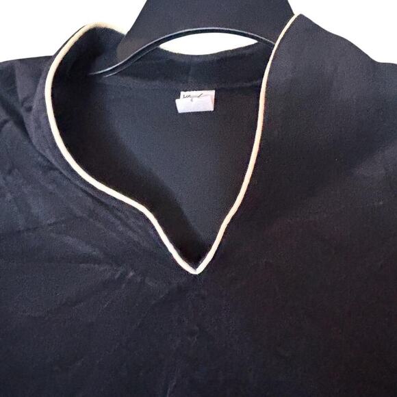 Vintage Velour Black Soft Long Sleeve Shirt Gold 80's Trimming Elastic Waist - Picture 3 of 5